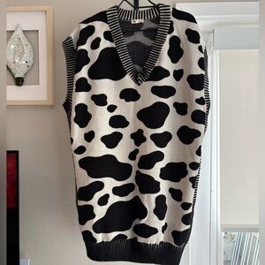 Black & White Cow Print V-Neck Sweater Vest